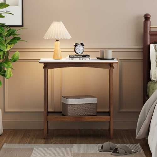 Retro Reddish Brown Slim Slate Side Table Nightstand