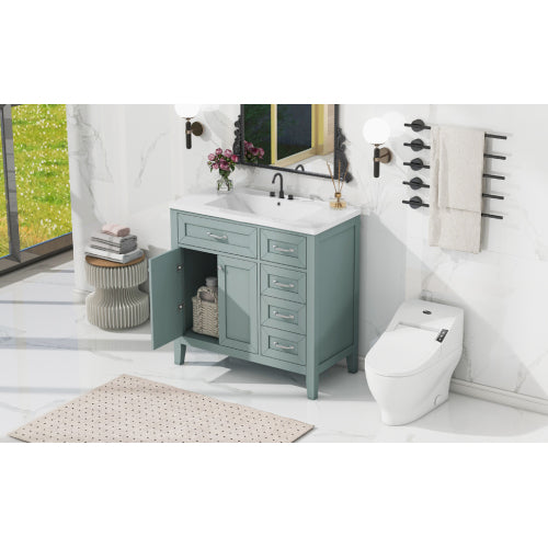 36" Bathroom Vanity with Sink Combo, Green Bathroom Cabinet with Drawers, Solid Frame and MDF Board