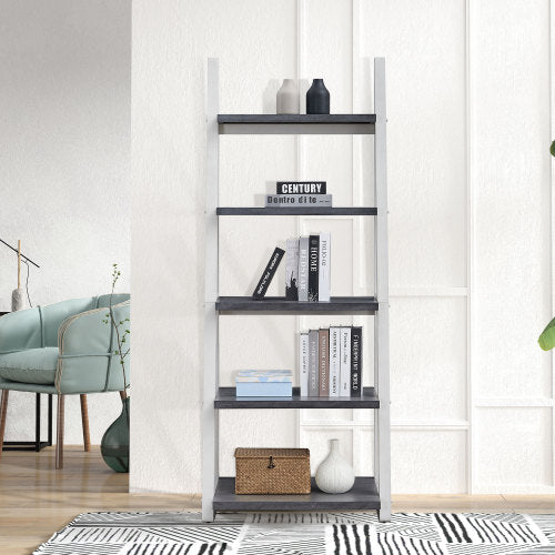5-Tier Rubber Wood Frame Ladder Bookshelf Multi-Layer Home Living Room Kitchen Storage Rack