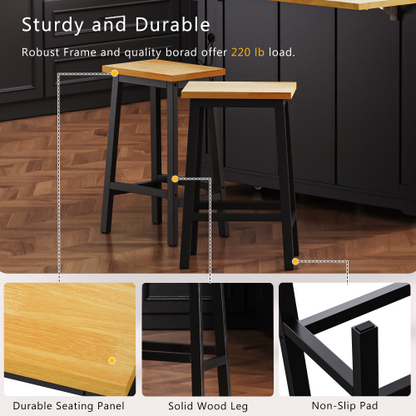Solid Wood Bar Stools (Not Cheap Iron), 25.6inch Tall Set of 2 Bar Chairs, Kitchen Counter Stools with Footrests, Farmhouse Stools for Dining Room, Kitchen, Counter, Black