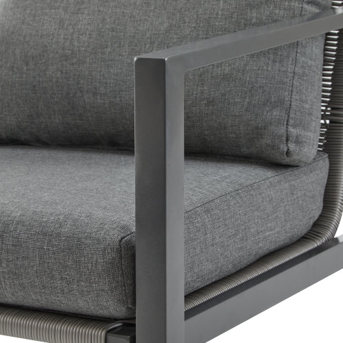 [Set of 2] Gray Aluminum Lounge Chair with Sleek Rope Accents and Comfortable Cushions, Perfect for Modern Outdoor and Indoor Spaces