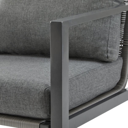 [Set of 2] Gray Aluminum Lounge Chair with Sleek Rope Accents and Comfortable Cushions, Perfect for Modern Outdoor and Indoor Spaces