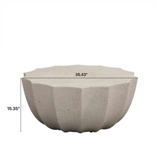 35.43" Modern Outdoor and Indoor Waterproof Coffee Table, Durable MgO Cement Design, Suitable for Terraces, Gardens, Backyards and Living Rooms ( White)