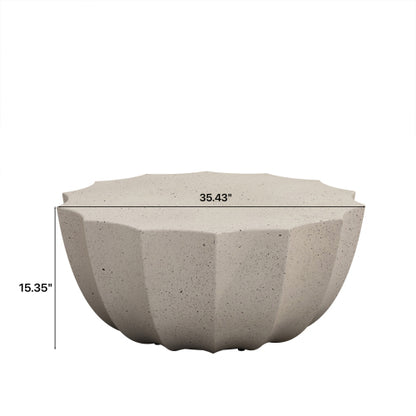 35.43" Modern Outdoor and Indoor Waterproof Coffee Table, Durable MgO Cement Design, Suitable for Terraces, Gardens, Backyards and Living Rooms ( White)