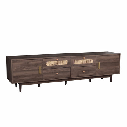 76.8 inch Dark Brown PE Rattan TV Stand Soft Close Cabinets For 85 Inch Large Screen TV