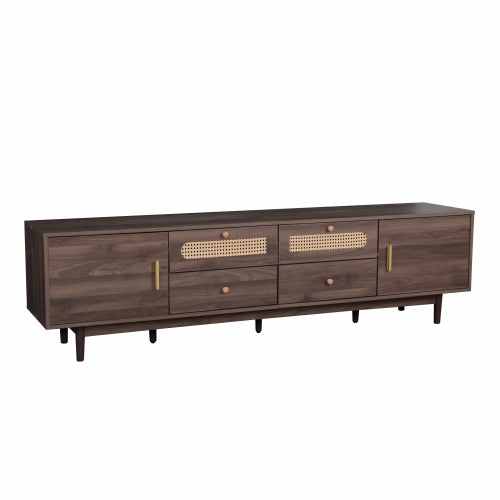 76.8 inch Dark Brown PE Rattan TV Stand Soft Close Cabinets For 85 Inch Large Screen TV