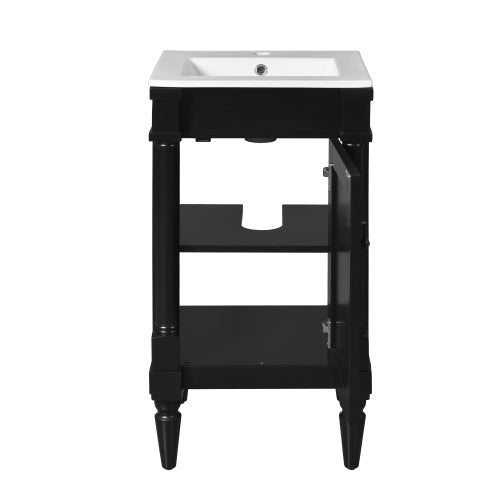 18-Inch Modern Bathroom Vanity with Sink, Modern Bathroom Storage Cabinet with Door, Freestanding Small Space Bathroom Cabinet, Single Sink Cabinet with Adjustable Shelf, Black