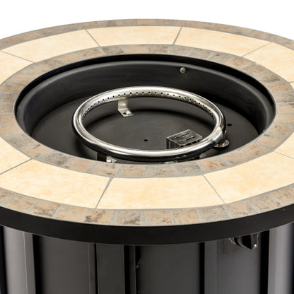 30" Propane Gas Fire Pit Table, 50000 BTU Round Steel Fire Pit with Mosaic Ceramic Tabletop for Outside Patio Deck Garden Backyard- Black