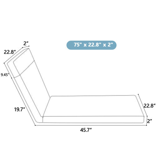 2 Pcs Set Indoor/Outdoor Chaise Lounge Chair Cushion Outdoor Furniture Cushion with Ties, Patio Seat Cushion for Lawn,Pool & Beach,75" x 22.8" x 2" (Blue/Leaf)