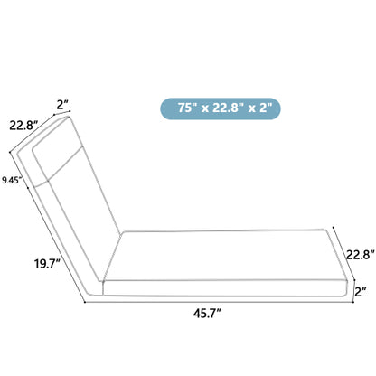 2 Pcs Set Indoor/Outdoor Chaise Lounge Chair Cushion Outdoor Furniture Cushion with Ties, Patio Seat Cushion for Lawn,Pool & Beach,75" x 22.8" x 2" (Blue/Leaf)