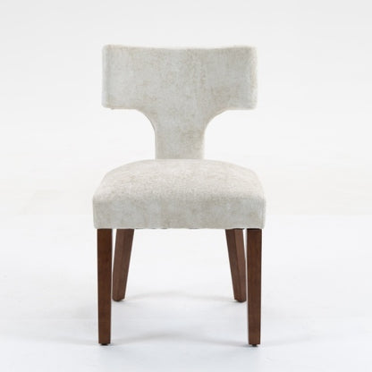 Set of 2 Beige Chenille Mid Century Dining Chairs, Wood Frame Upholstered Accent Chairs