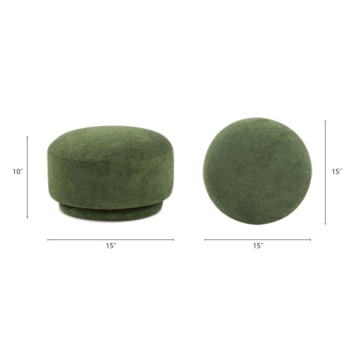 15 inch Moss Green Teddy Mushroom Ottoman, Round Sherpa Footstool, 200 LBS Capacity for Kids Room & Living Room