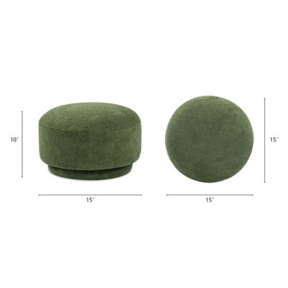 15 inch Moss Green Teddy Mushroom Ottoman, Round Sherpa Footstool, 200 LBS Capacity for Kids Room & Living Room