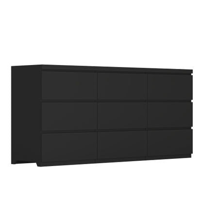 9 Drawer Dresser with No Handle Design, Modern Black Matte Wood Dresser for Bedroom, Storage Chest of Drawers for Living Room, Hallway, Entryway