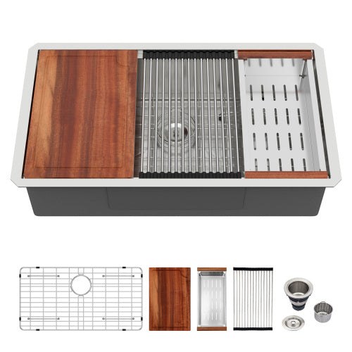 30" Undermount Kitchen Sink - 30*19*9 inch Kitchen Sink Undermount Single Bowl 16 Gauge Stainless Steel Ledge Workstation Kitchen Sinks