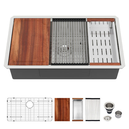 30" Undermount Kitchen Sink - 30*19*9 inch Kitchen Sink Undermount Single Bowl 16 Gauge Stainless Steel Ledge Workstation Kitchen Sinks