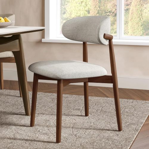 Solid Ash Wood Dining Chairs with Upholstered Seats, Set of 2, Walnut