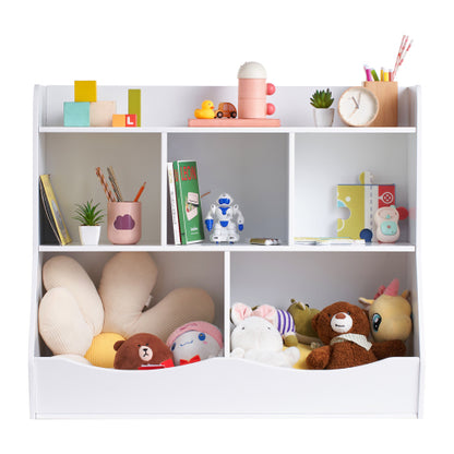 White 5-Cubby Wooden Kids Storage Cabinet Multi-Grid Toy Bookshelf Rounded Edge Safe Children Room Furniture