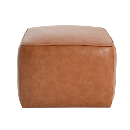 Tan PU Leather Square Ottoman with Foam Cushion and Modern Design