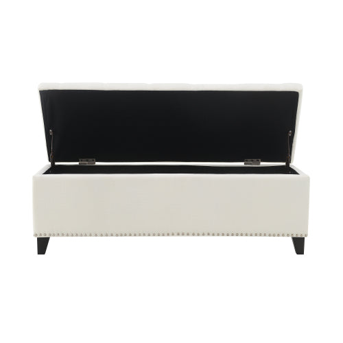 47.5inch  Storage Ottoman, Storage Bench with Safety Close Hinge, Linen Button-Tufted Ottoman for Living Room, Entryway, Hallway, Foot Rest, Support 500lbs - Beige