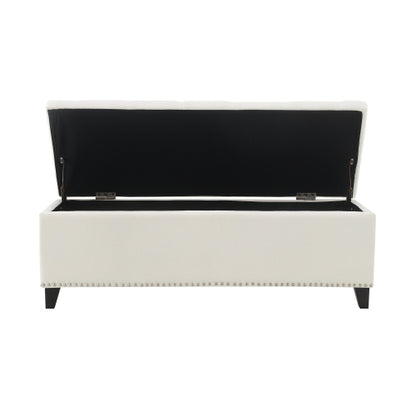 47.5inch  Storage Ottoman, Storage Bench with Safety Close Hinge, Linen Button-Tufted Ottoman for Living Room, Entryway, Hallway, Foot Rest, Support 500lbs - Beige
