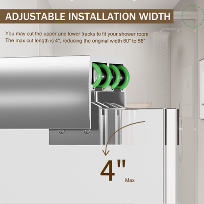56-60 in. W x 72 in. H Double Sliding Shower Door, Semi-frameless Bypass Bathroom Sliding Door with 1/4" (6mm) Tempered Glass for Walk-in Shower, Chrome 24D03-60CX