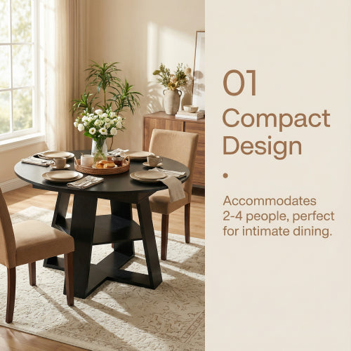Extendable Round Dining Table for 4-8, Modern Oval Kitchen Table with Storage Shelf, Black