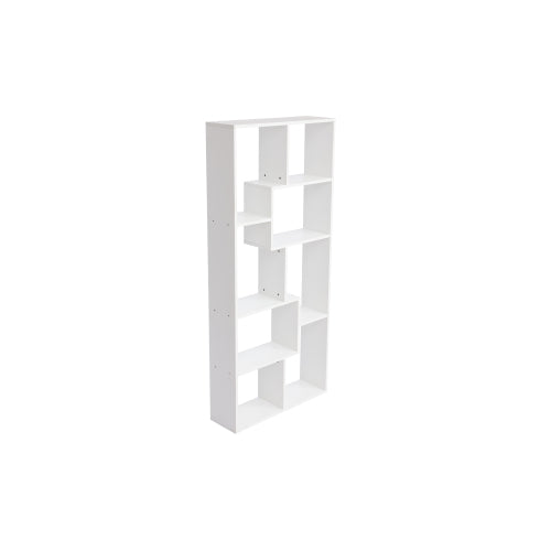 White 5-Tier Asymmetrical Staggered Display Bookshelf, Modern Geometric Space-Saving Home Storage Rack
