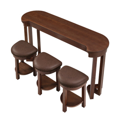4-Piece Cherry Solid Wood Bar Set, 60inch  Table & 3 PU Stools