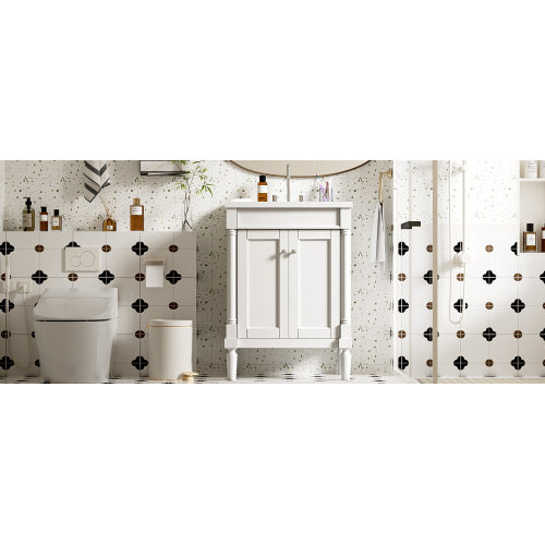 24'' Bathroom Vanity with Top Sink, 2-Tier Modern Bathroom Storage Cabinet, Single Sink Bathroom Vanity, Large Storage Shelves