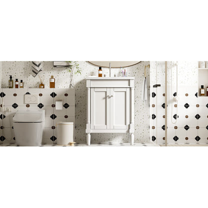 24'' Bathroom Vanity with Top Sink, 2-Tier Modern Bathroom Storage Cabinet, Single Sink Bathroom Vanity, Large Storage Shelves