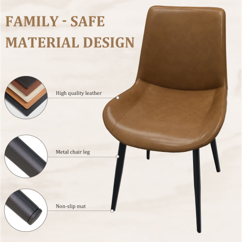 Brown PU Leather Dining Chair with Metal Legs, Modern Upholstered Chair Set for Kitchen & Dining Room