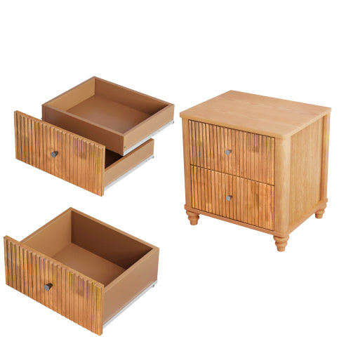 Fluted Nightstand with 3 Drawers, Mid Century Modern Wood Bedside Table