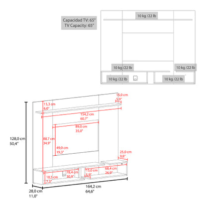 Gray 65 inch Floating TV Panel with Storage Shelves