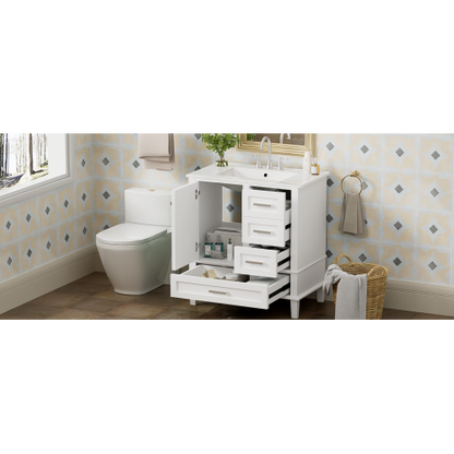 30" Bathroom Vanity , Modern Bathroom Cabinet with Sink Combo Set, Bathroom Storage Cabinet with a Soft Closing Door and 3 Drawers, Solid Wood Frame(White)