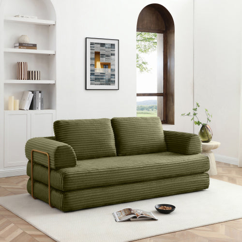 Green Corduroy 3in1 Folding Boneless Floor SofaBed with Pillows