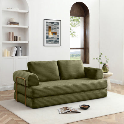 Green Corduroy 3in1 Folding Boneless Floor SofaBed with Pillows