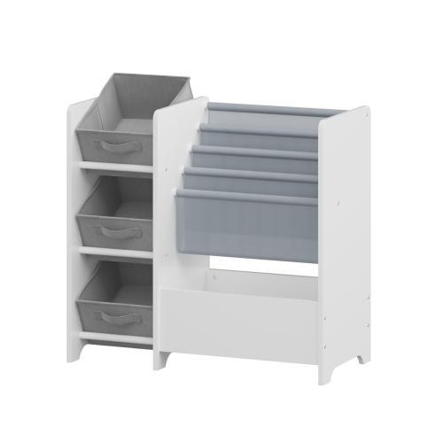 White 4-Tier Kids Bookshelf With 3 Collapsible Fabric Drawers Multi-Functional Toy Book Storage Organizer