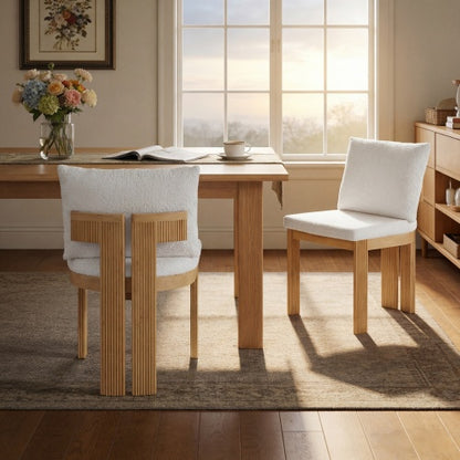 Set of 2 Beige Boucle Dining Chairs with Rubber Wood Frame, Indoor Kitchen & Dining Room Chairs