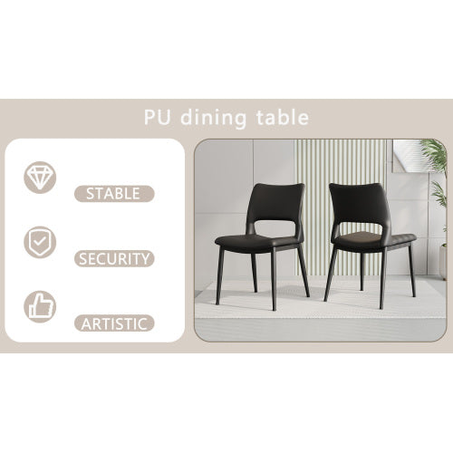 Set of 2 Modern Black PU Leather Dining Chairs, Stable Metal Frame Multi-Space Armless Side Chairs