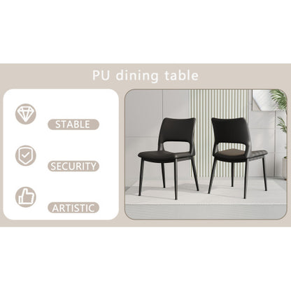 Set of 2 Modern Black PU Leather Dining Chairs, Stable Metal Frame Multi-Space Armless Side Chairs