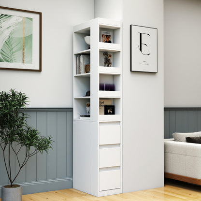 70.87''H Modern Tall Wooden Storage Cabinet 4-Tier Shelves & Side Drawers Home Bookcase