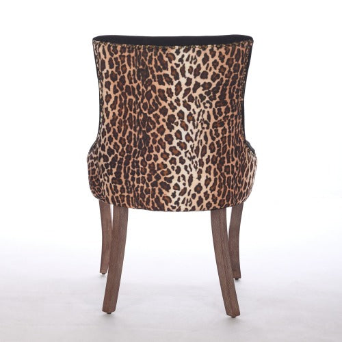 Set of 2 Leopard Print Fabric Dining Chairs, Mid-Century Solid Wood Chairs with Nailhead & 300lb Limit