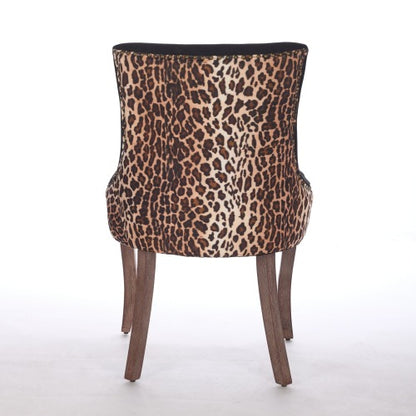 Set of 2 Leopard Print Fabric Dining Chairs, Mid-Century Solid Wood Chairs with Nailhead & 300lb Limit