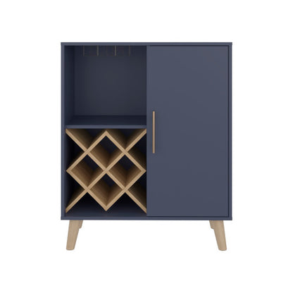 Bar Cabinet 38.6 inch H, 1 Door, 1 Drawer, 4 Shelves, Alby Blue / Natural Oak - Living Room