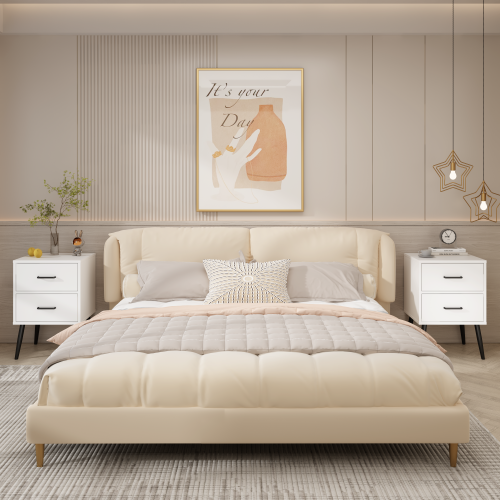 2-Drawer Nightstand with Metal Legs and Metal Handles, Modern White Bedside Table, Small End Table for Bedroom, Living Room or Apartment
