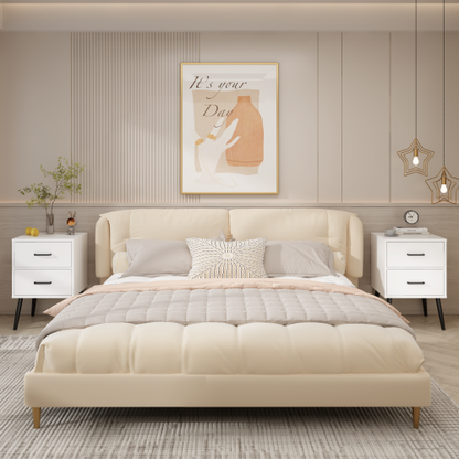 2-Drawer Nightstand with Metal Legs and Metal Handles, Modern White Bedside Table, Small End Table for Bedroom, Living Room or Apartment