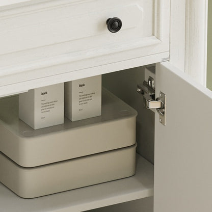 31" Vintage Bathroom Vanity with Sink, Faux Aged Finish, Rustic Bathroom Cabinet with Soft Close Doors and Adjustable Shelf, Curved Profile Design, Rubber Wood Legs, White