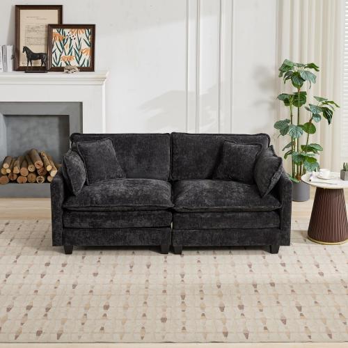 Black Cloud Loveseat Sofa, Breathable Chenille Fabric, Ottoman Not Included