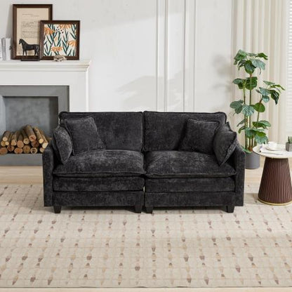 Black Cloud Loveseat Sofa, Breathable Chenille Fabric, Ottoman Not Included